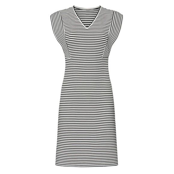 Derek Lam Collective Black White Striped Dress V-Neck Various Sizes - Picture 2 of 7